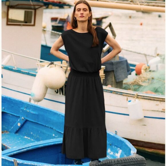 Nation LTD | Evonne Maxi Dress Pima Cotton Tiered Popover Smocked Black Size M - Picture 2 of 13